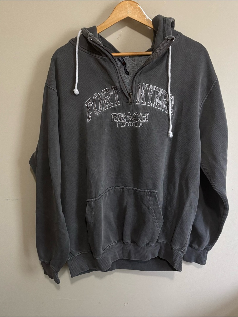 Fort Myers Beach Florida Quarter Zip Hoodie Light Gray XL